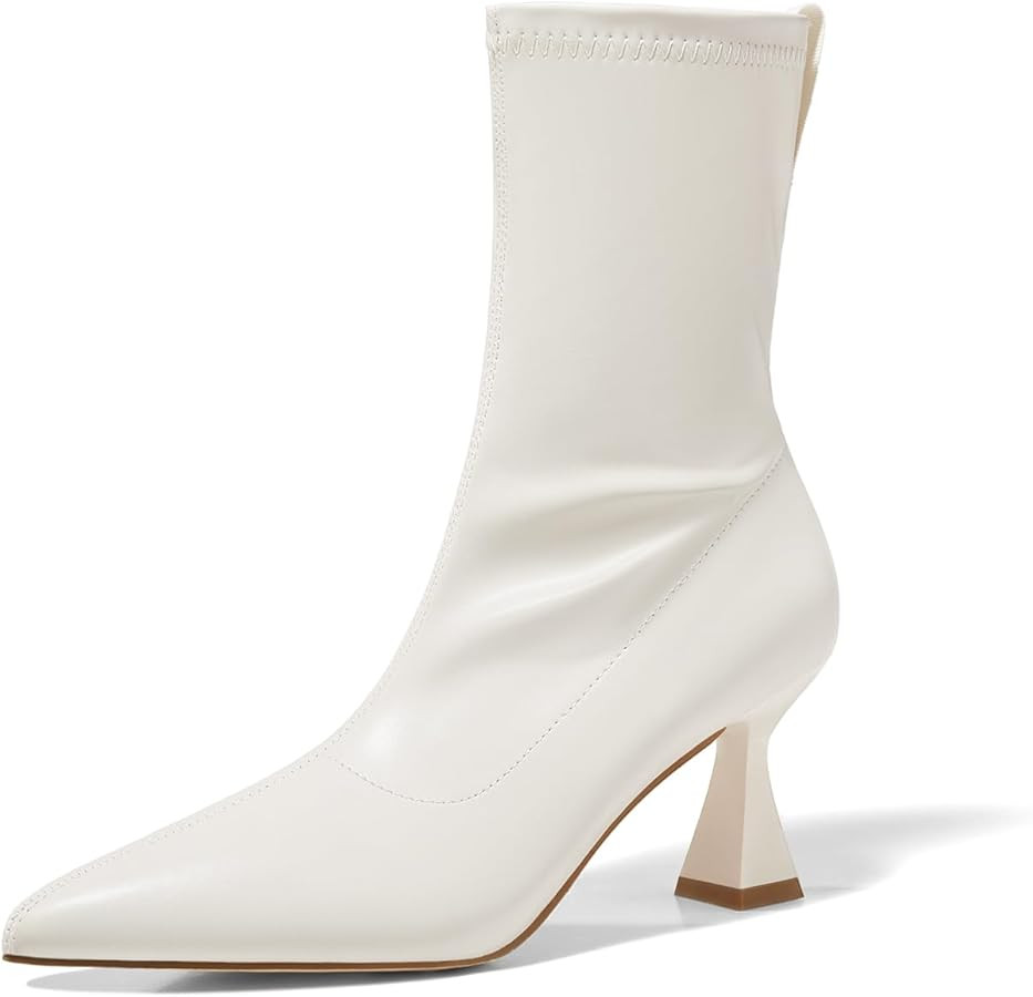 Coutgo Womens Ankle Boots Pointed Toe Low Kitten Heel Side Zipper Office Dress Fall Booties Shoes | Amazon (US)