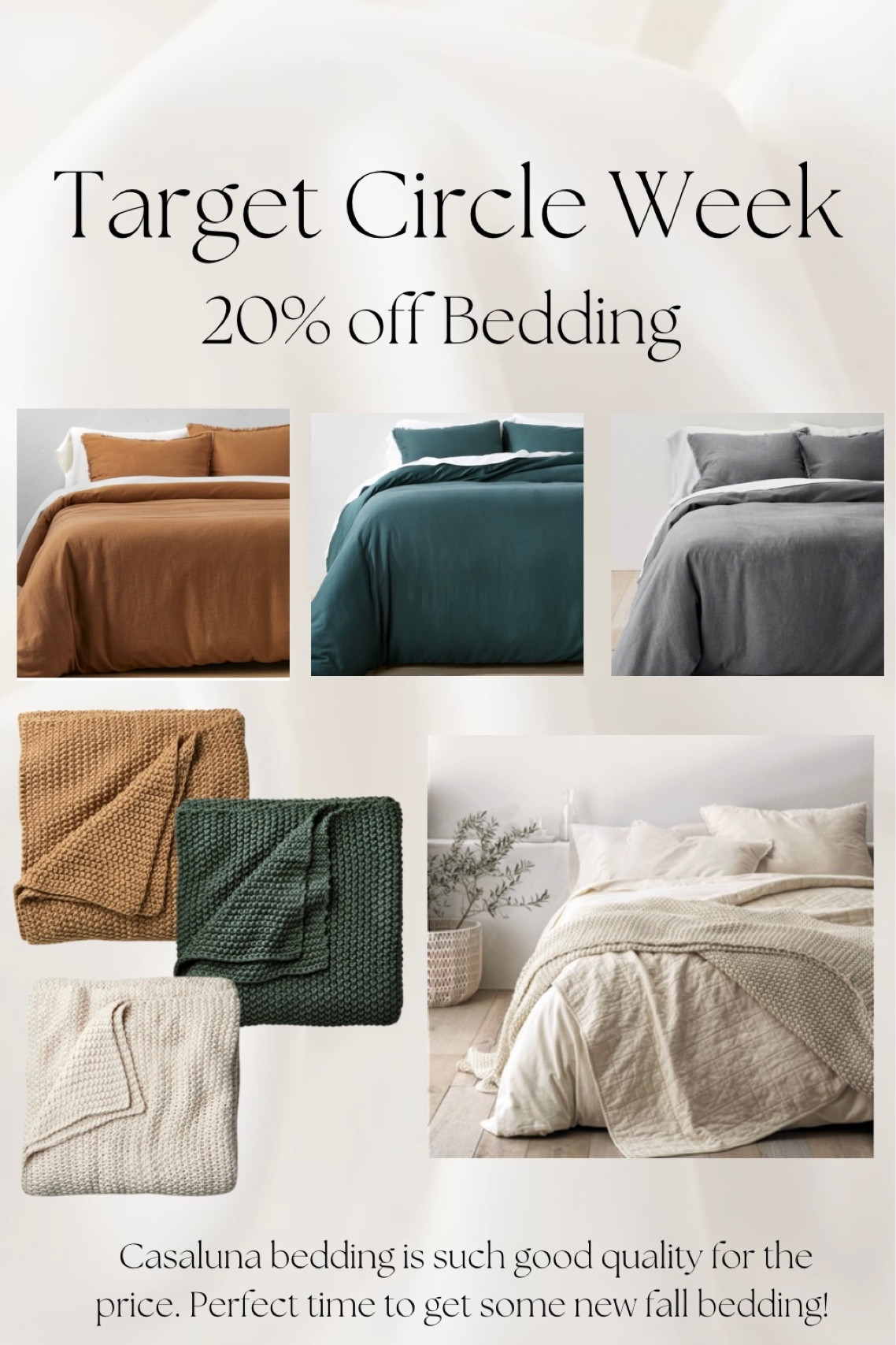 20% off Bedding at Target

Target Circle Week

#targetcircleweek
#casaluna
#beddingsale


#LTKhome #LTKfindsunder50 #LTKsalealert