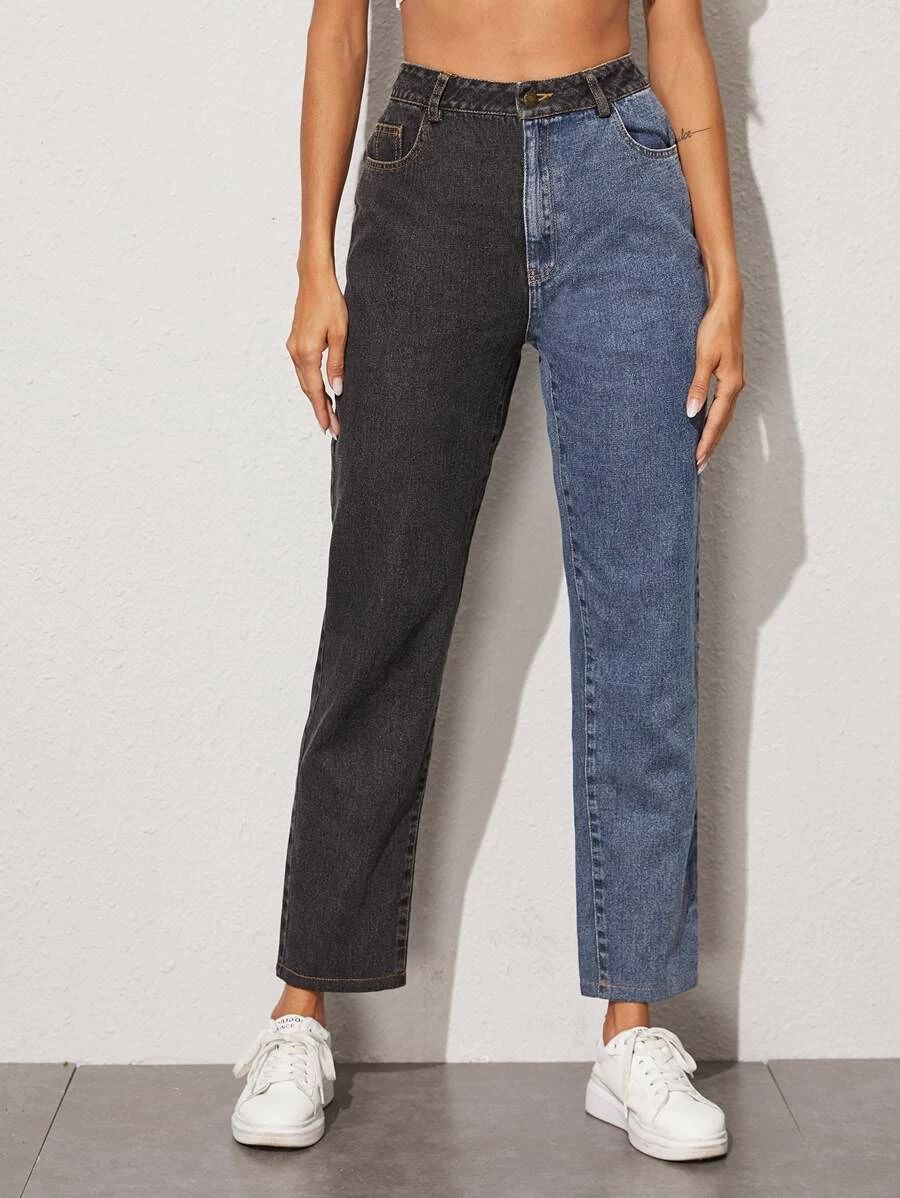 High Rise Two Tone Mom Jeans | SHEIN