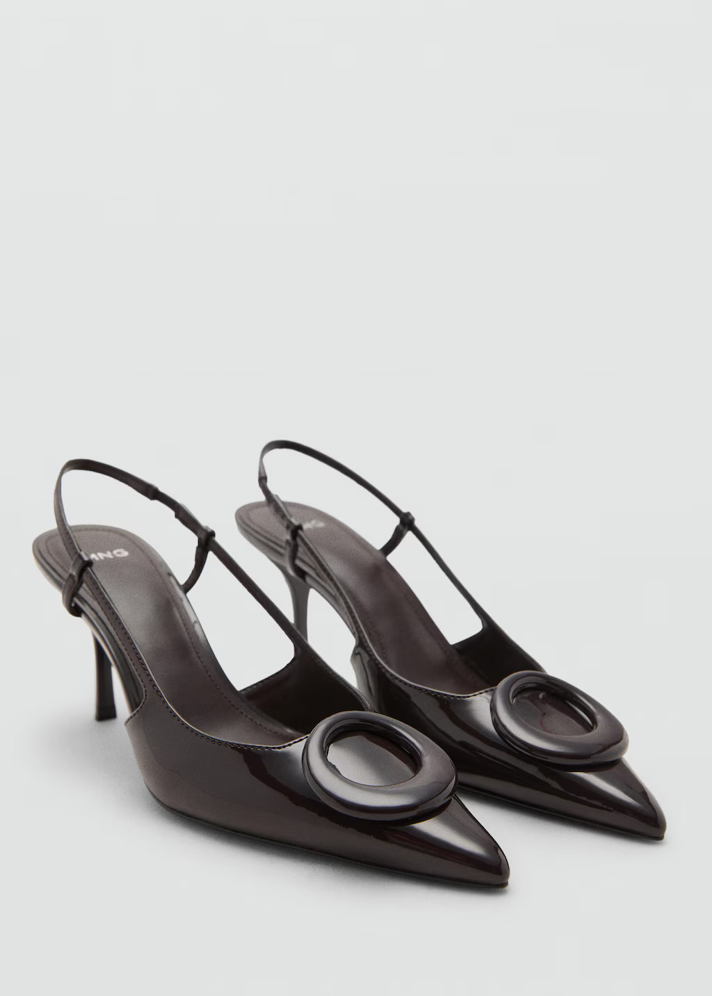 Patent leather high-heeled shoes with ring detail chocolate - Woman - 9½ - MANGO | Mango (US/MX/AU)