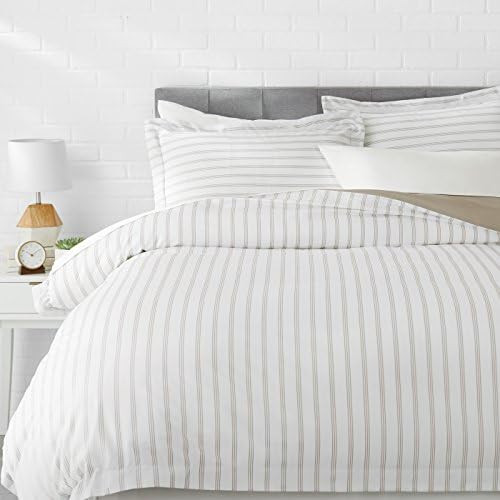 Amazon Basics Light-Weight Microfiber Duvet Cover Set with Snap Buttons - King, Taupe Stripe | Amazon (US)