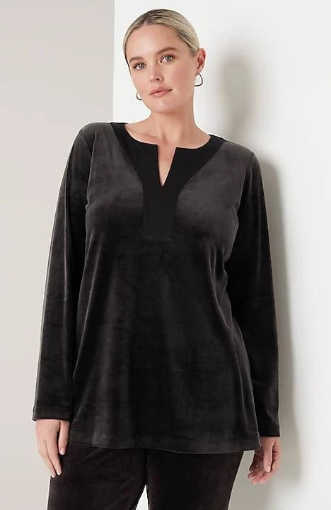 Pure Jill Satin-Neckline Velour Tunic | J. Jill