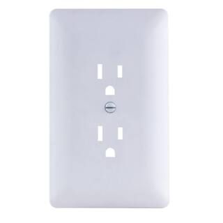 Commercial Electric 1-Gang Plastic Duplex Outlet Wall Plate Cover-Up, White (Paintable) | The Home Depot