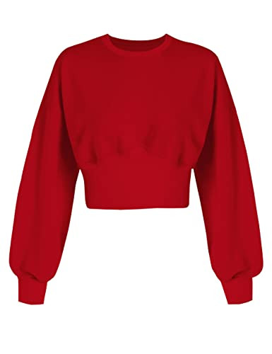 MISSACTIVER Women Casual Crewneck Crop Sweatshirt Solid Long Sleeve Drop Shoulder Pullovers Ribbe... | Amazon (US)