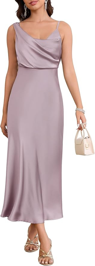 Women's Summer Satin Dress Elegant Cowl Neck Adjustable Spaghetti Strap Wedding Guest Cocktail Pa... | Amazon (US)