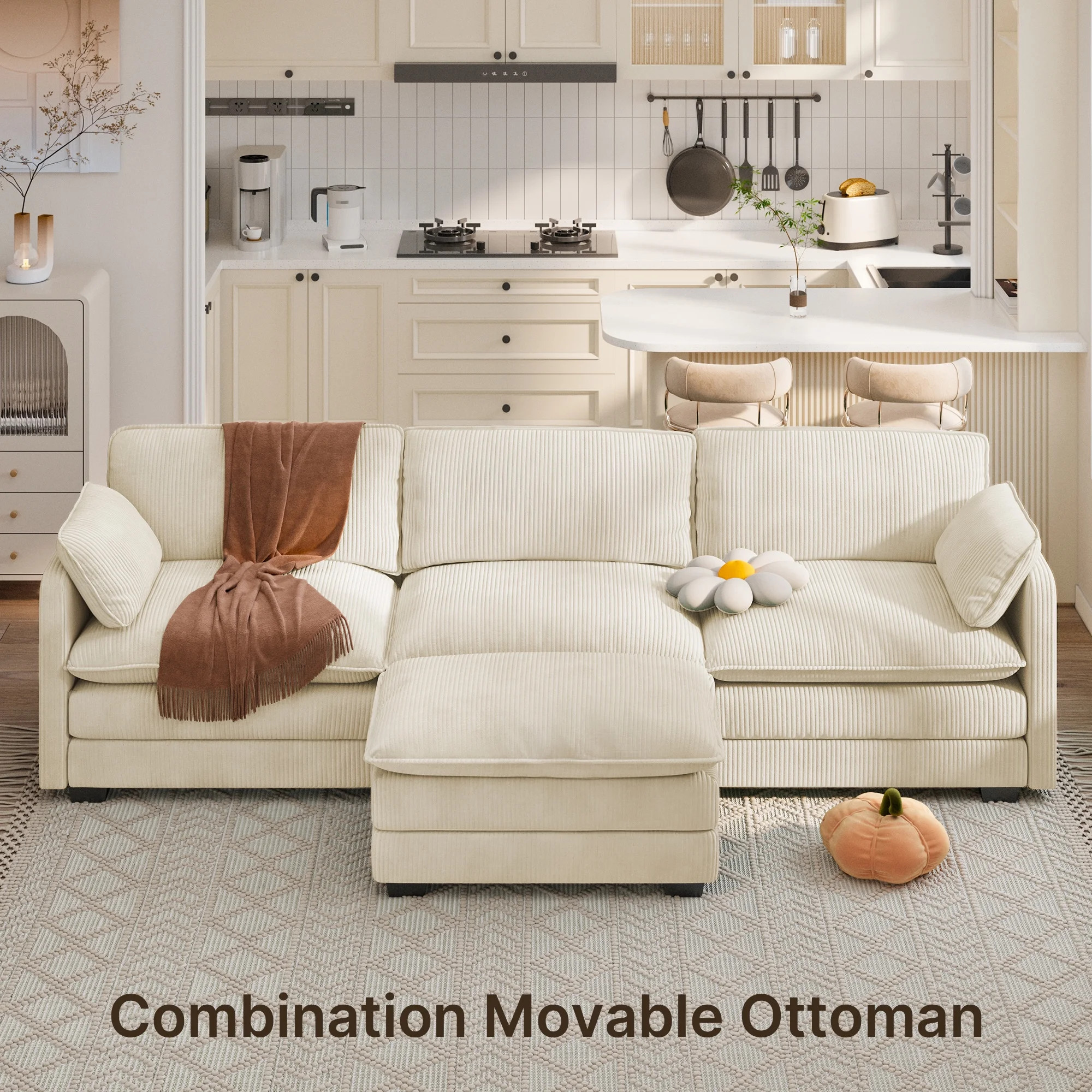 110.2" L Shaped Living Room Sofa Modular Sectional Cloud Couch with Movable Ottoman, Noelse 3-Sea... | Walmart (US)