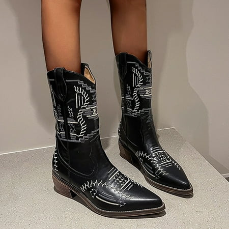 FZM Women shoes cowboy boots High Boots Breathable Short Retro Women s Heels Fashion Shoes Zipper Wo | Walmart (US)
