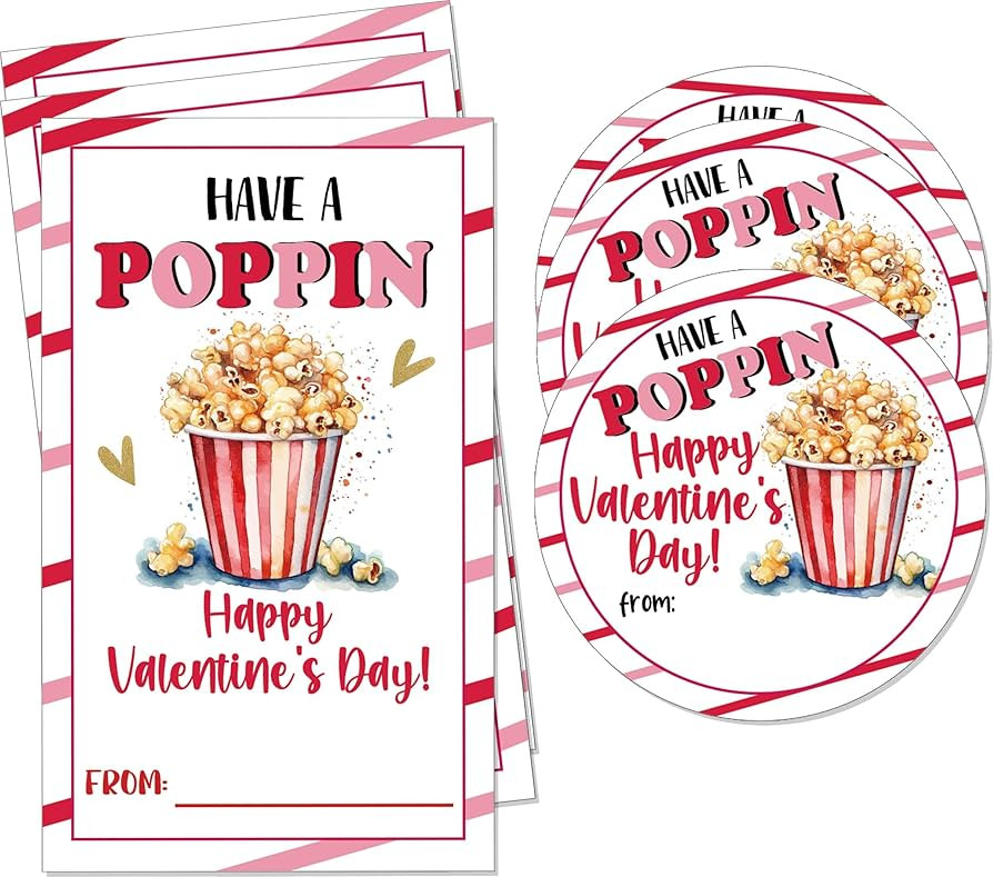 Have a Poppin Valentine's Day Stickers, Popcorn Valentine Gift Tags Stickers for Kids, 20 Round a... | Amazon (US)