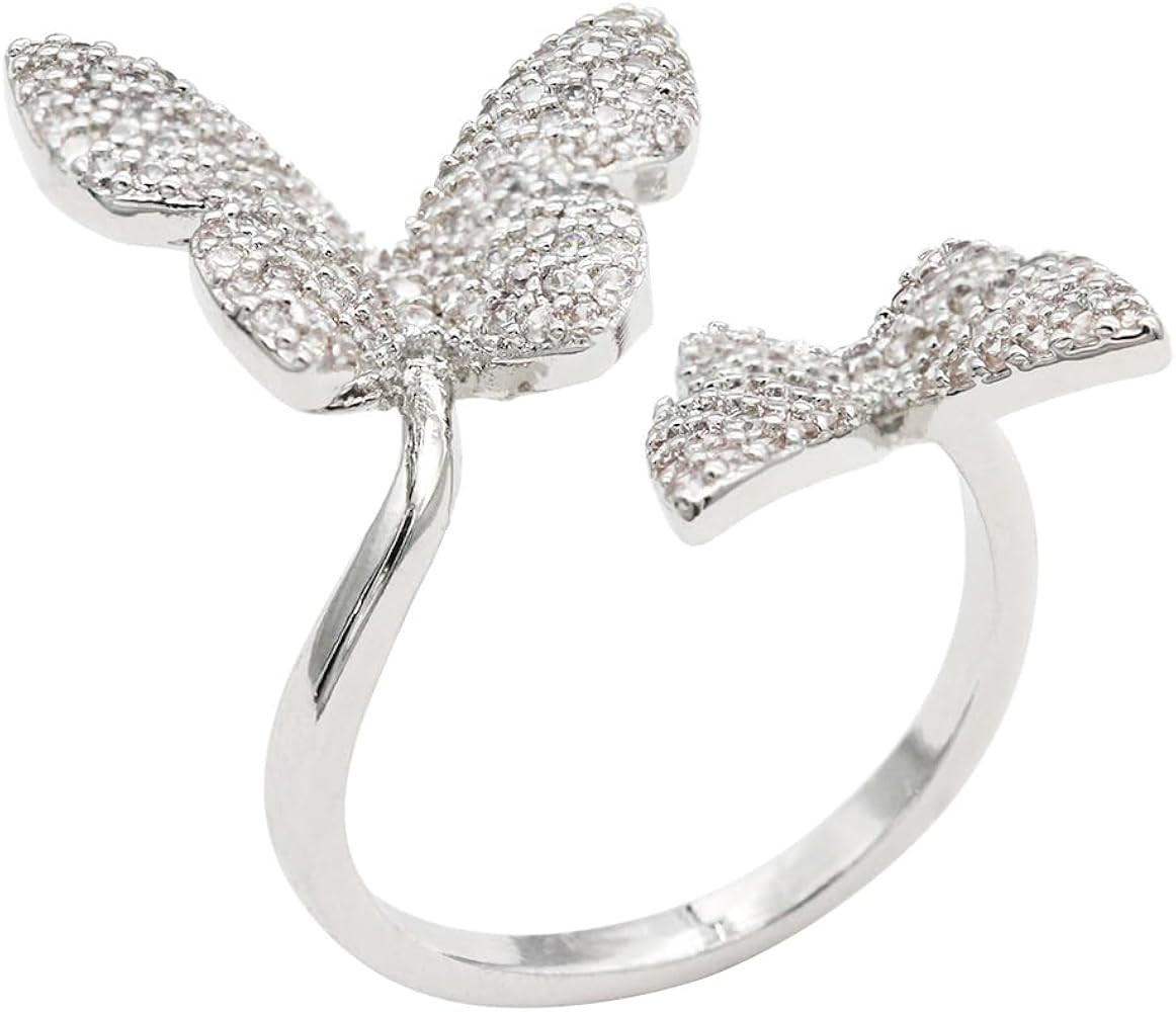 Double Butterfly Design Adjustable Rings Cubic Zirconia Statement Ring for Women Size fit for 6 t... | Amazon (US)