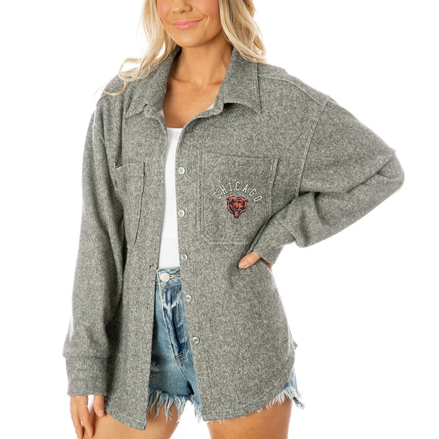 Women's Chicago Bears  Gameday Couture Gray Long Pass Button-Up Shacket | NFL Shop