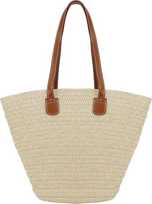 Straw Bag for Women Woven Beach Structured Tote Handmade Crochet Carteras De Mujer Summer Shoulde... | Amazon (US)