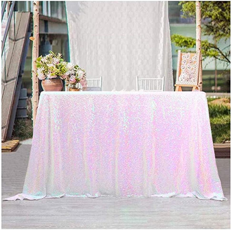Fanqisi 50x102 Inches White Iridescent Sequin Tablecloth Sparkle Rectangle Table Cloth for Weddin... | Amazon (US)