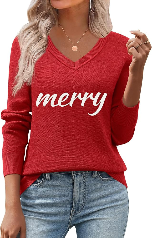 Zeagoo Women's 2025 Fall V Neck Sweater Trendy Long Sleeve Casual Lightweight Ribbed Knit Pullove... | Amazon (US)