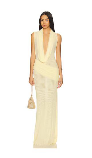 Plunge Neckline Sleeveless Gown in Yellow | Revolve Clothing (Global)