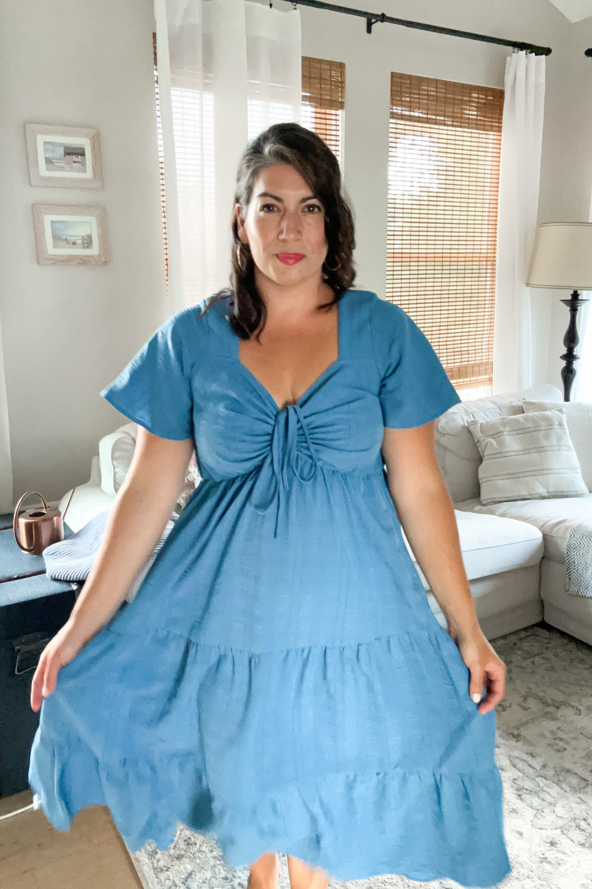Flattering midi summer dress on sale! 
Drawstring around the bust 
Large bust friendly
Bump friendly
TTS 
Available in US sizes 10-30



#LTKSaleAlert #LTKPlusSize #LTKSummerSales