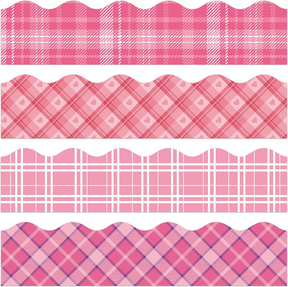 BeYumi 80Pcs Valentine's Day Pink Plaid Bulletin Board Borders Pink Heart Scalloped Plaid Border ... | Amazon (US)