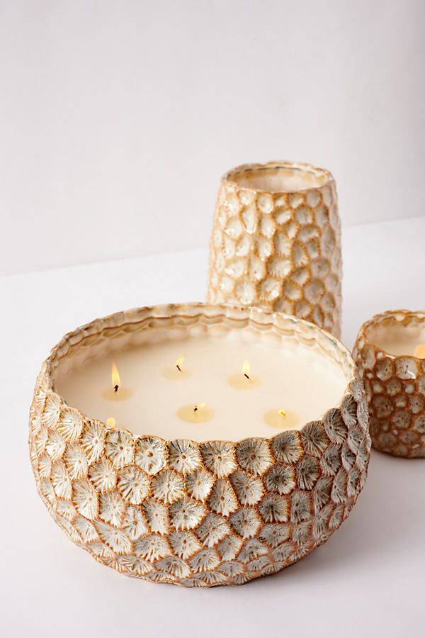 Honeycomb Textured Glass Candle By Anthropologie in Gold Size S | Anthropologie (US)