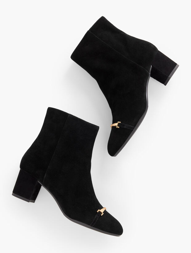 Pardo Suede Bit Block Heel Booties | Talbots