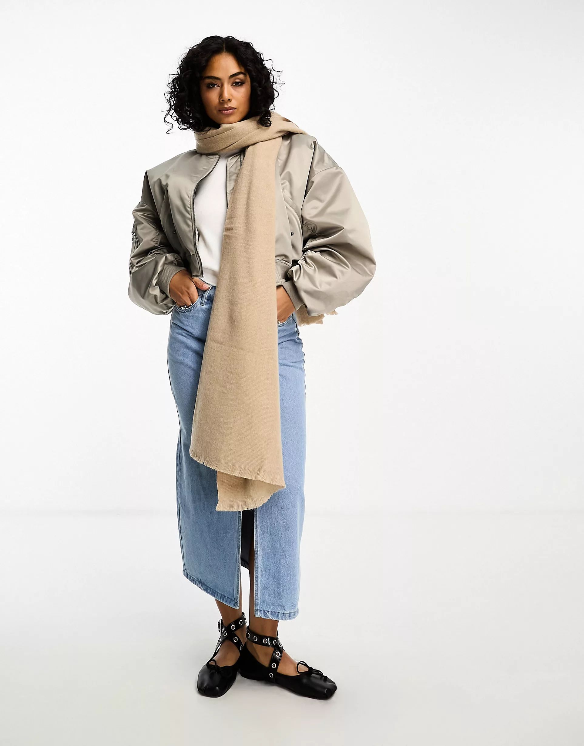 ASOS DESIGN scarf with raw edge in stone | ASOS (Global)