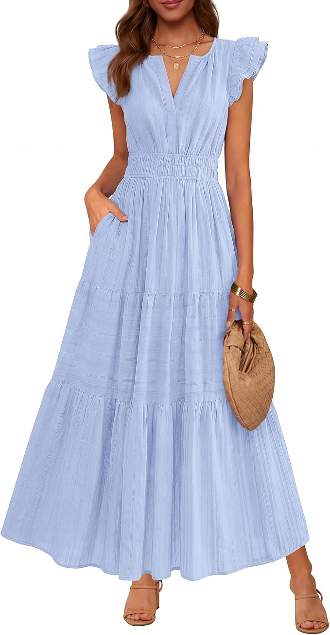 BTFBM Womens Summer Casual Ruffle Sleeve Maxi Dress | Amazon (US)