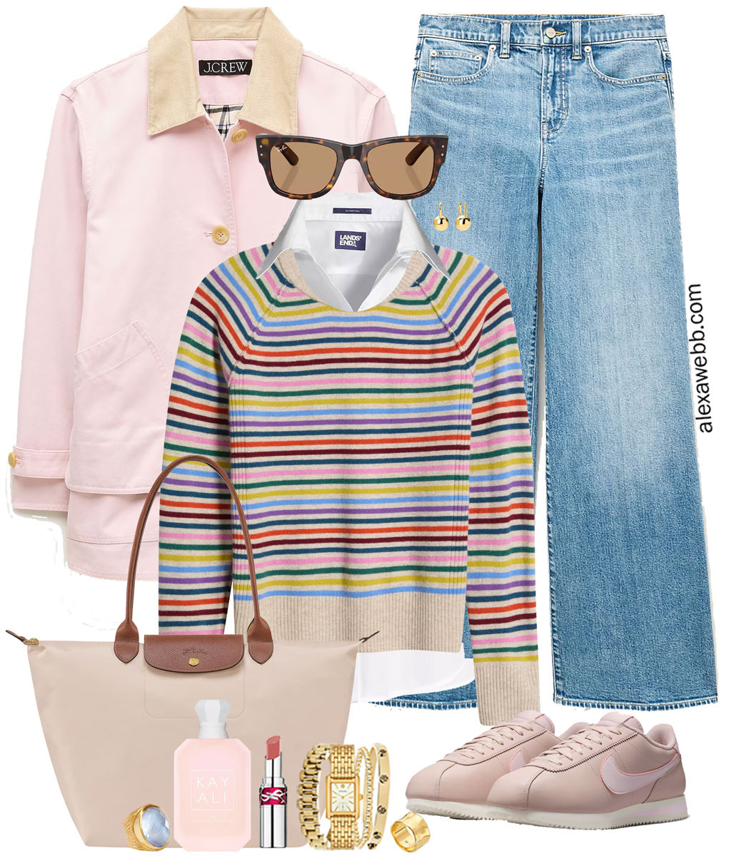 Size inclusive, midsize, plus size preppy feminine outfit idea for fall! Love this light pink barn jacket! And who doesn't love a good stripe?  Fall can be colorful!  AlexaWebb 

 #plussize #LTKOver40 #LTKMidsize #LTKPlusSize