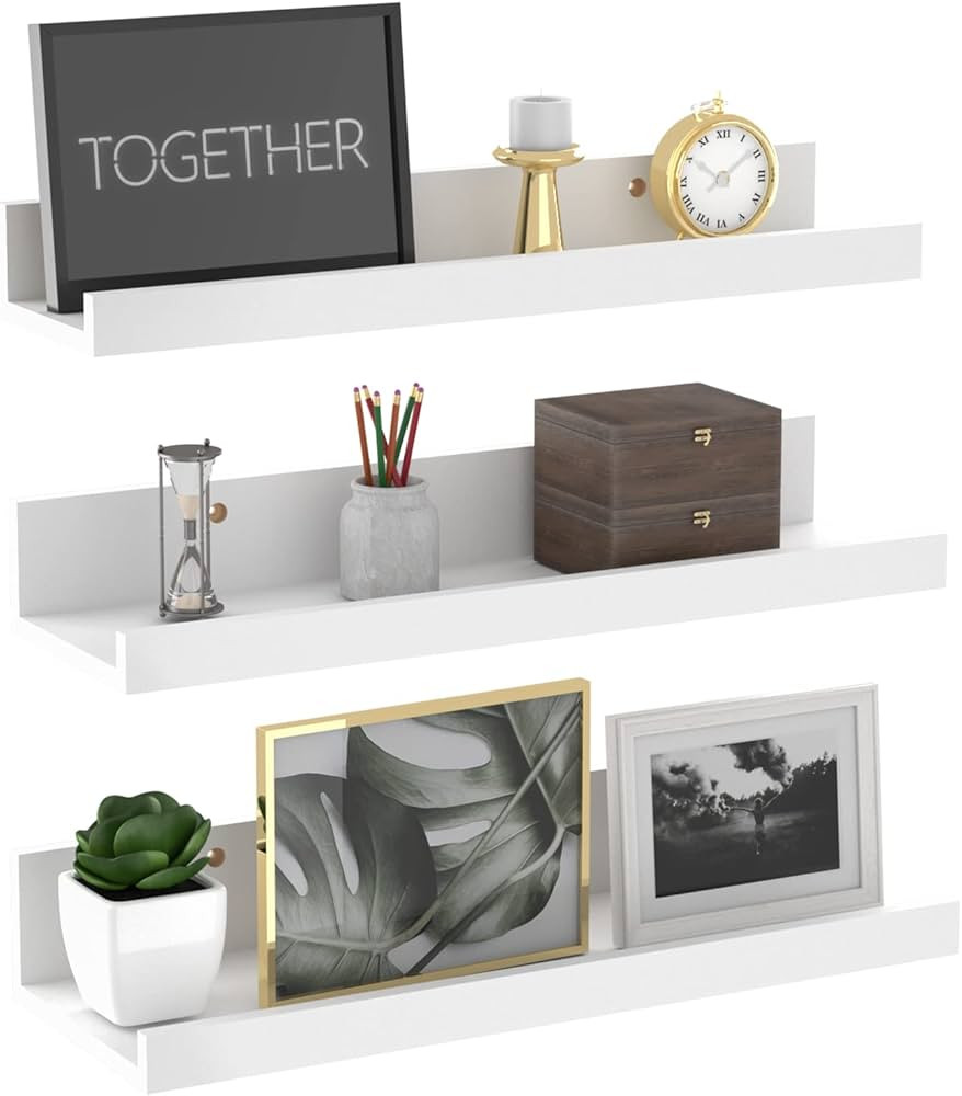 Giftgarden 16 Inch White Floating Shelves for Wall Mount, Stylish Wood Wall Shelf Ledge for Bathr... | Amazon (CA)