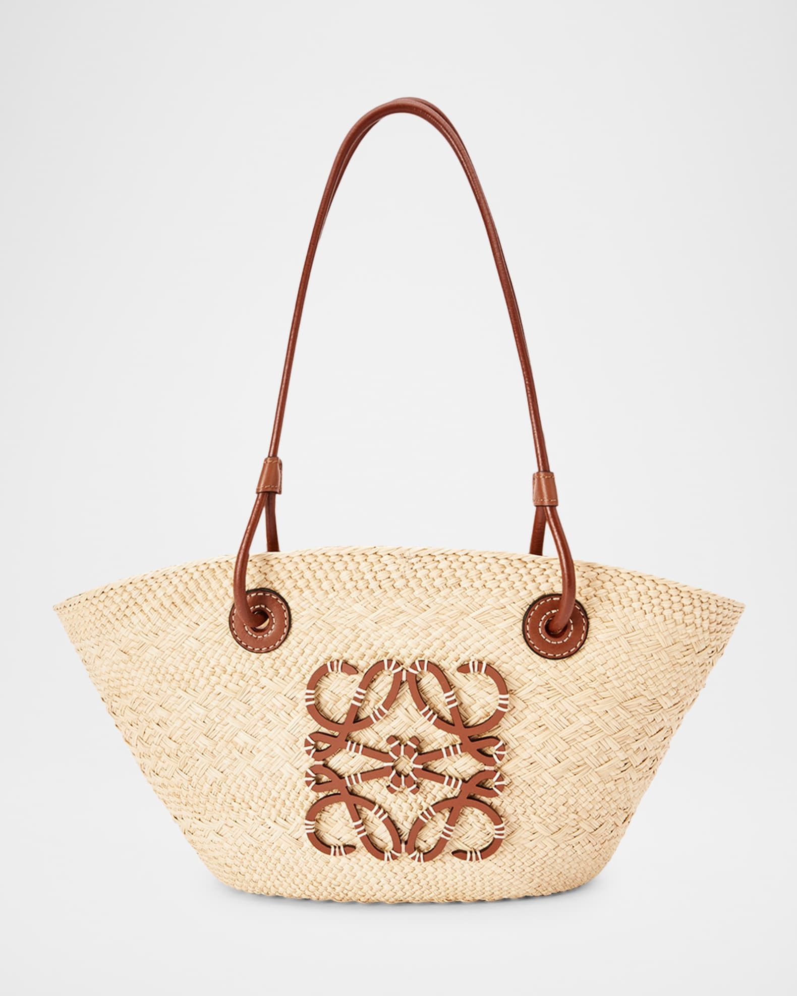 Loewe x Paula's Ibiza Anagram Small Basket Bag in Iraca Palm with Leather Handles | Neiman Marcus