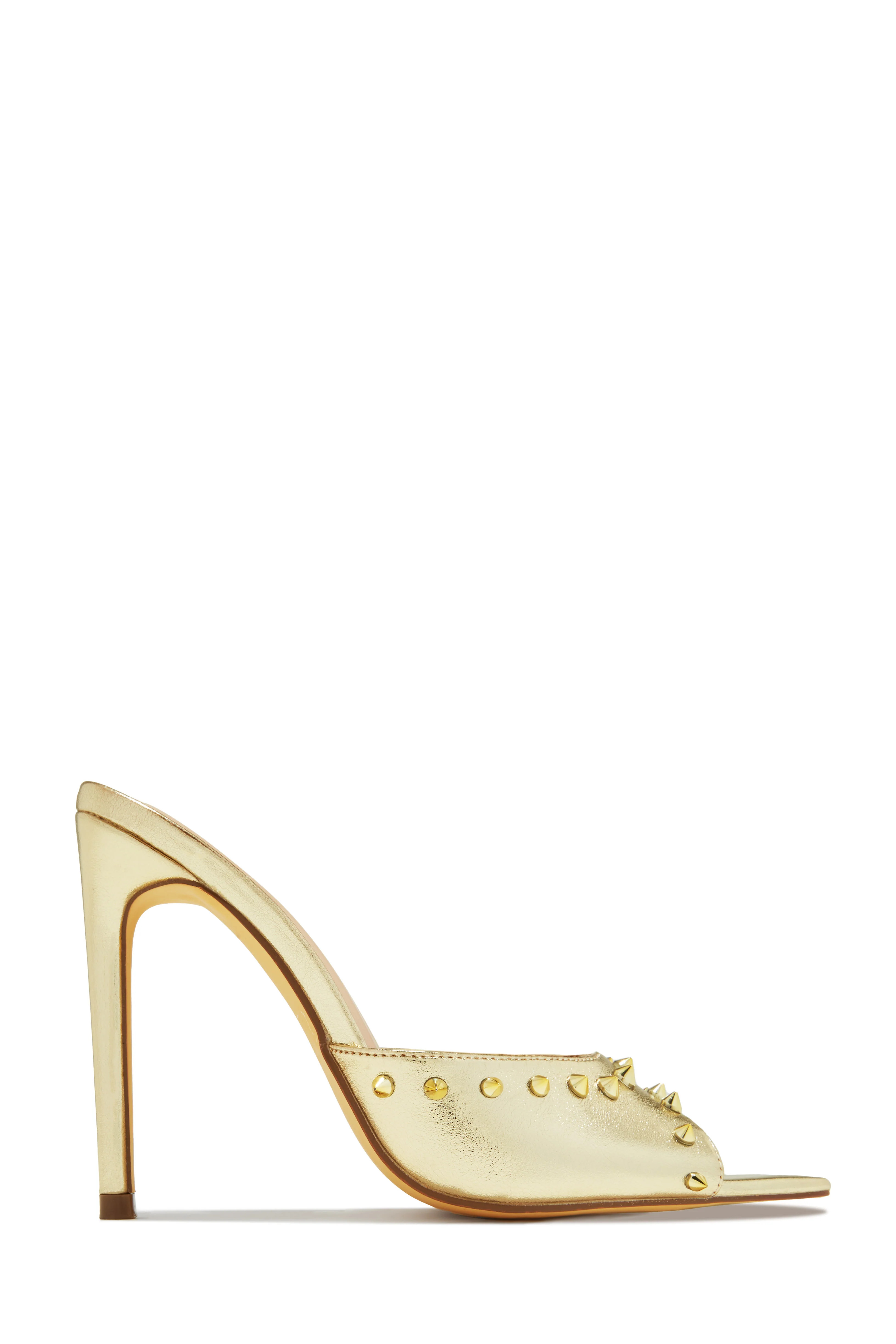 Collette Studded High Heel Mules - Gold 7.5 / Gold | MISS LOLA
