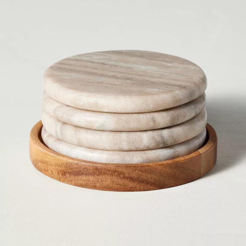 5pc Marble Coaster Set Warm Beige - Hearth & Hand™ with Magnolia | Target