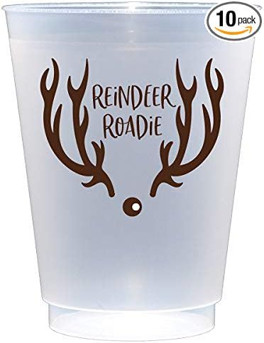 Christmas Party Cups - Frosted Plastic, Reusable, 10-Pack of 16oz Cups (Reindeer Roadie) | Amazon (US)