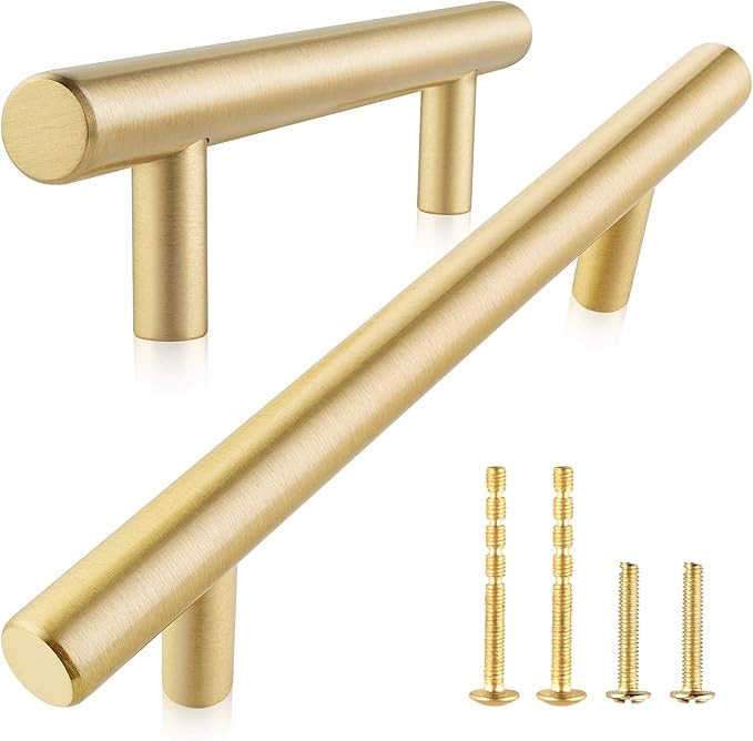 QogriSun 5-Pack Solid Brass Euro Bar Cabinet Pulls Handles, 3-Inch Hole Center, Suitable for Kitc... | Amazon (US)