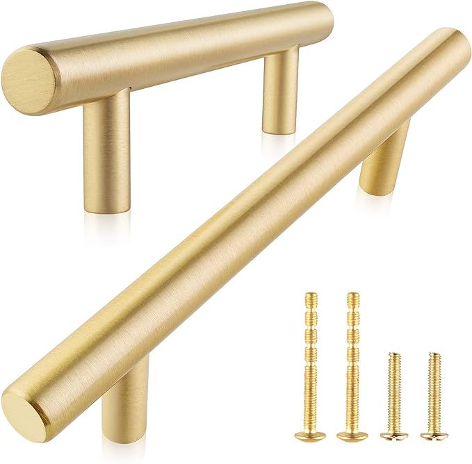 QogriSun 5-Pack Solid Brass Euro Bar Cabinet Pulls Handles, 3-Inch Hole Center, Suitable for Kitc... | Amazon (US)