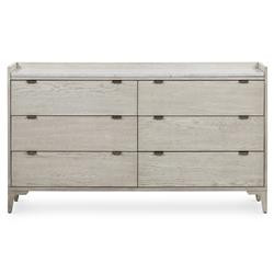 Vienna Rustic Lodge Beige Oak Wood Grey Marble Top 6 Drawer Double Dresser | Kathy Kuo Home