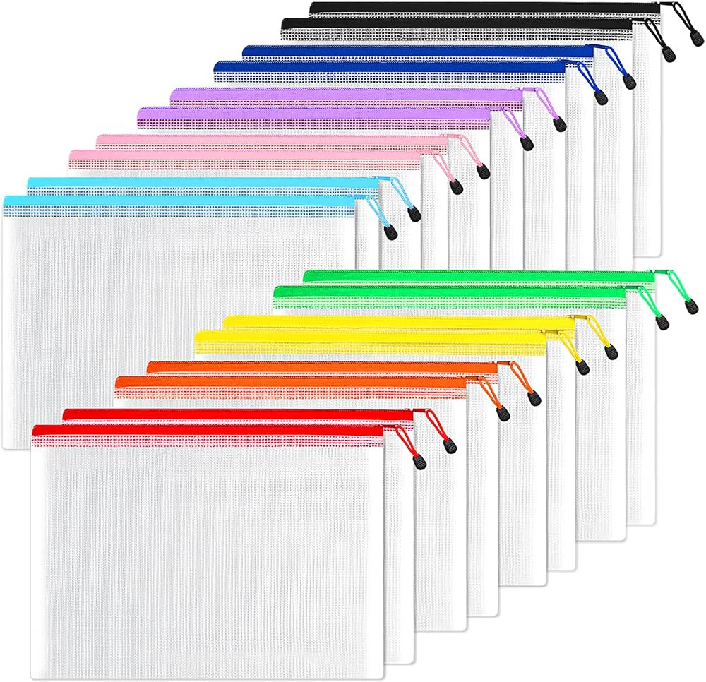 SUNEE Plastic Mesh Zipper Pouch 11x16 in (6 Colors, 18 Packs),Extra Large Water-Resistant Zip Bag... | Amazon (US)