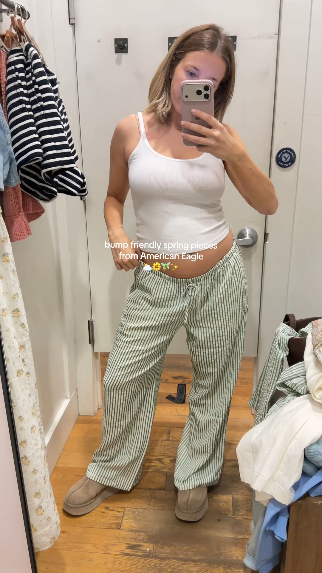 Green pants M 
Shorts S 
White pants M 
Top S