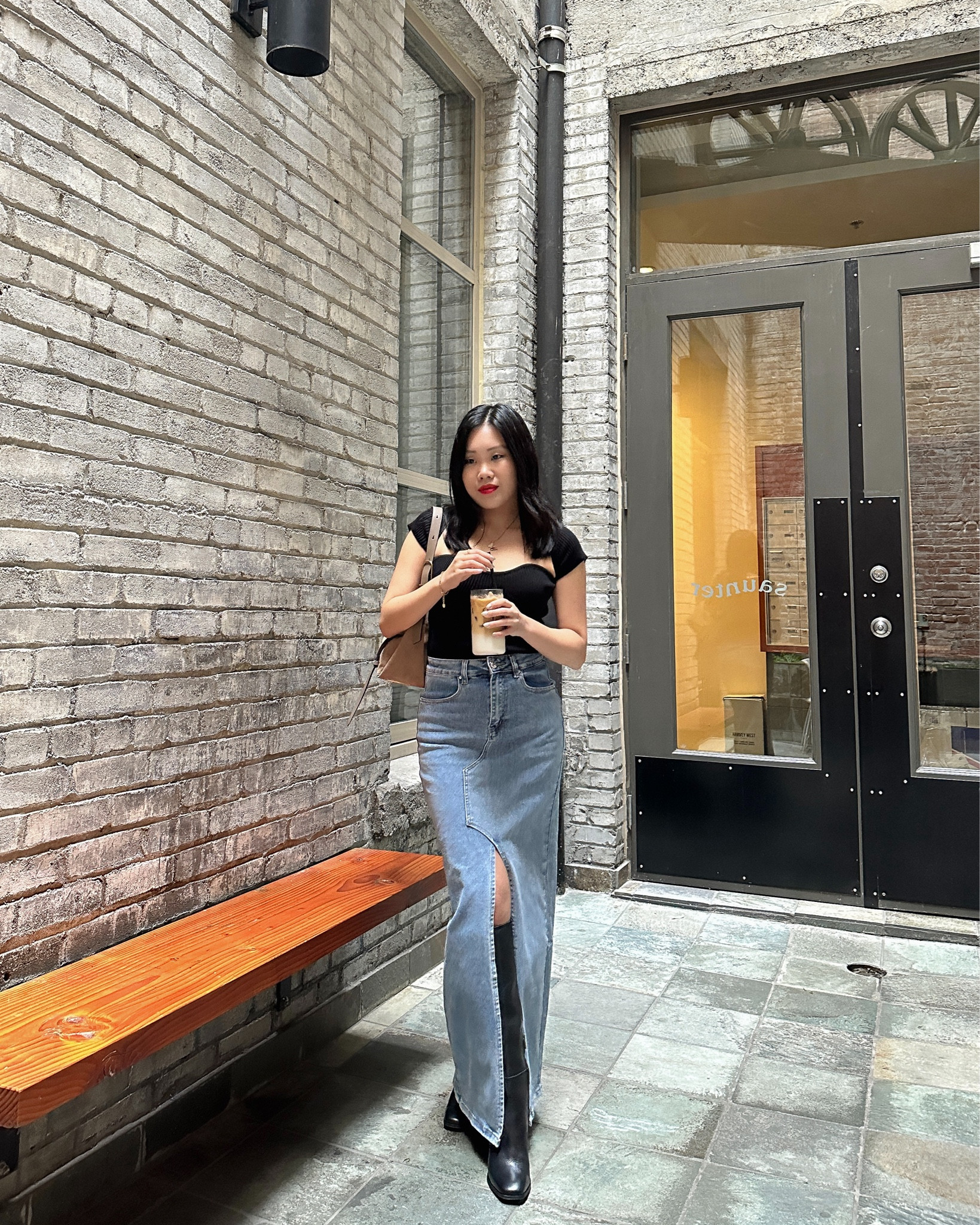 Centre slit long denim skirt curated on LTK