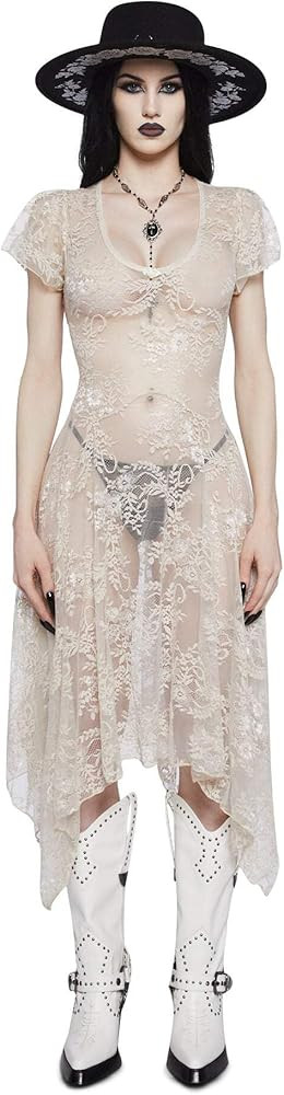 Dolls Kill Dearly Departed Lace Dress by Widow – Vintage Lace Dress with Corset Back & Handkerc... | Amazon (US)