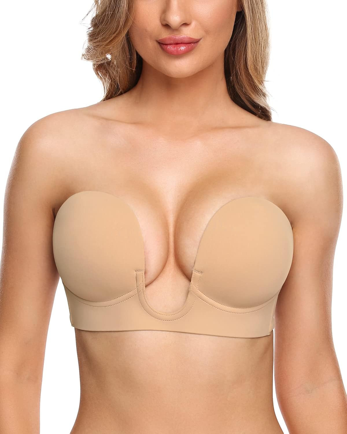 Autbre Adhesive Bra Deep V Plunge Backless Strapless Sticky Push Up Nipple Covers Bra | Amazon (US)