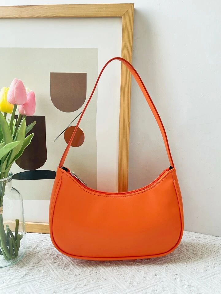 Minimalist Neon Orange Hobo Bag | SHEIN