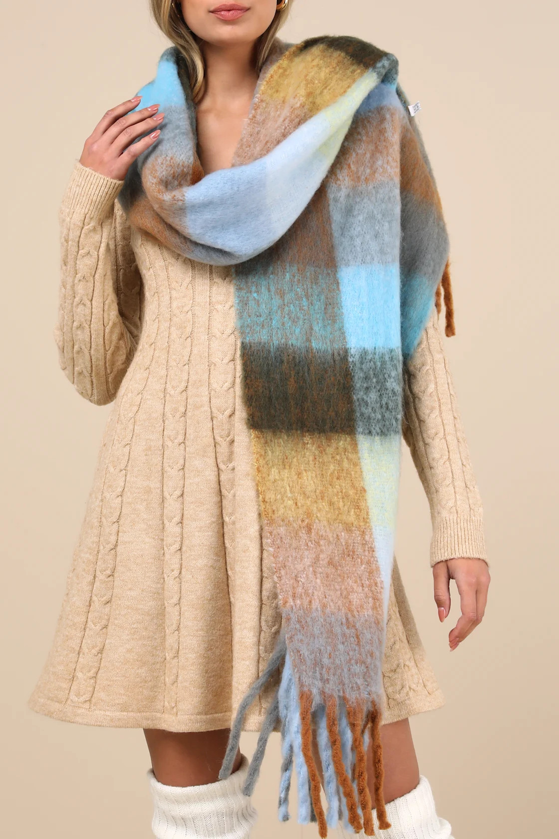 Seasonal Cuteness Blue Multi Plaid Oversized Scarf | Lulus