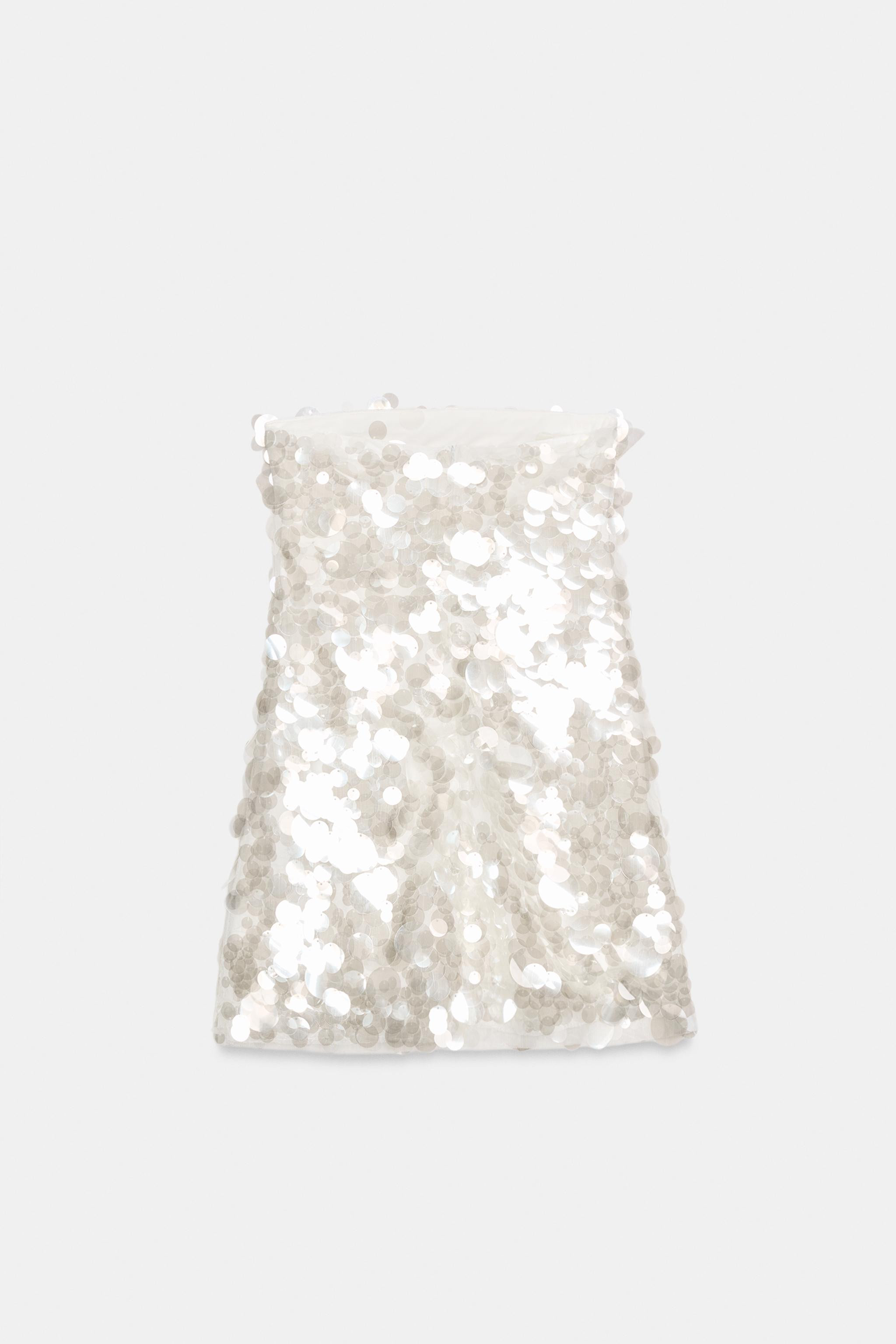 Mini dress with a straight neckline and off-the-shoulder design. Featuring sequin appliqu\u00e9s ... | Zara NL