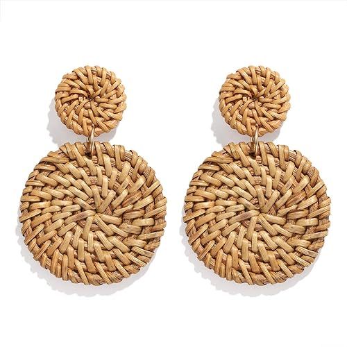YAHPERN Rattan Earrings for Women Girls Handmade Lightweight Wicker Straw Stud Earrings Statement... | Amazon (US)