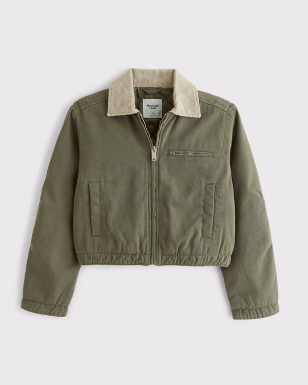 Cropped Twill Workwear Jacket | Abercrombie & Fitch (US)