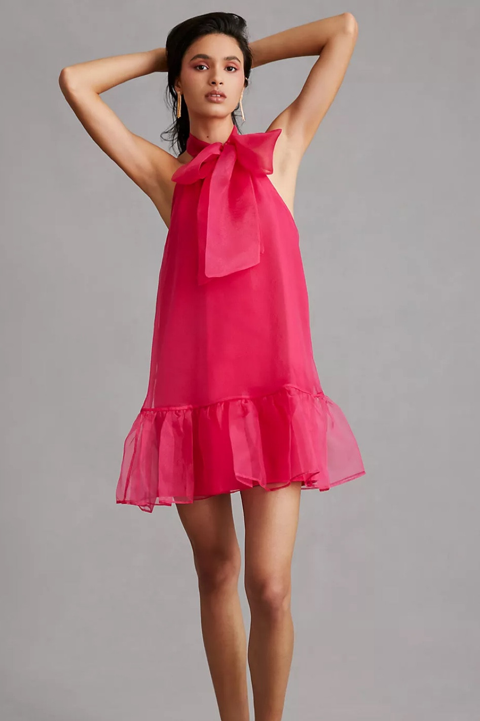 organza bow neck mini dress Short Organza Shoulder Bow Wedding Dress Raida 18 US (50 EU) / Blush