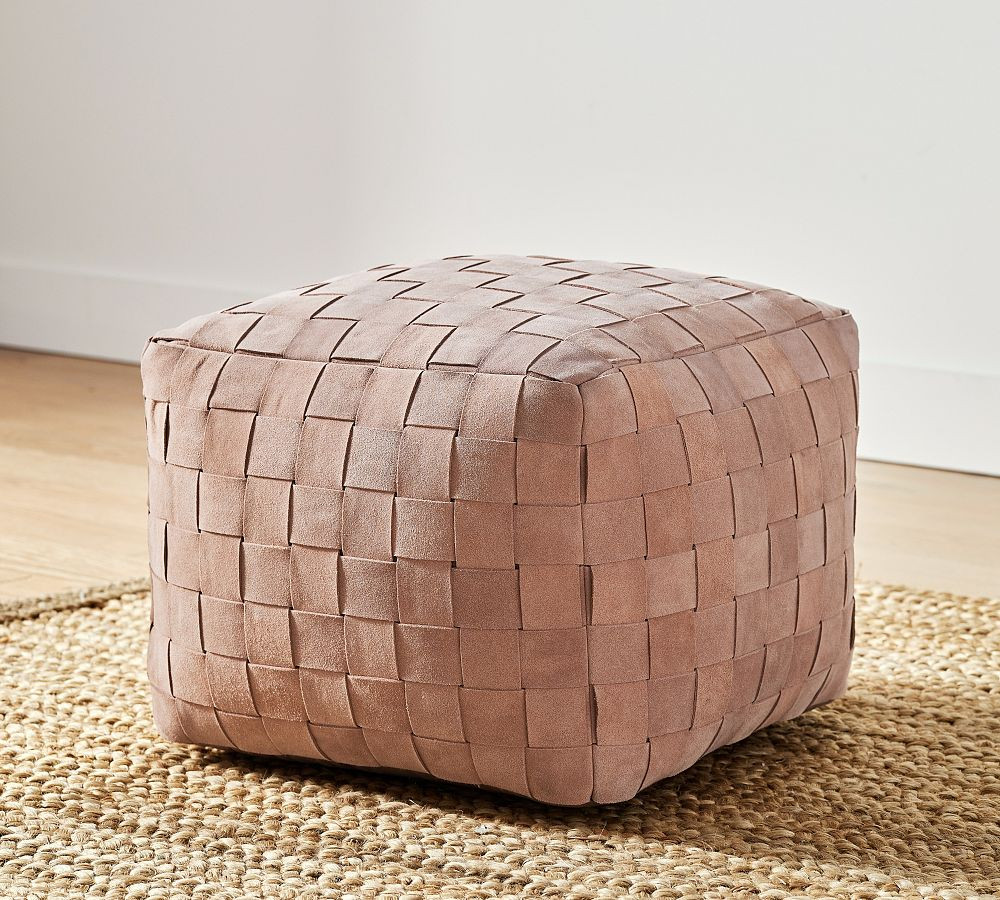 Suede Basketweave Pouf | Pottery Barn (US)