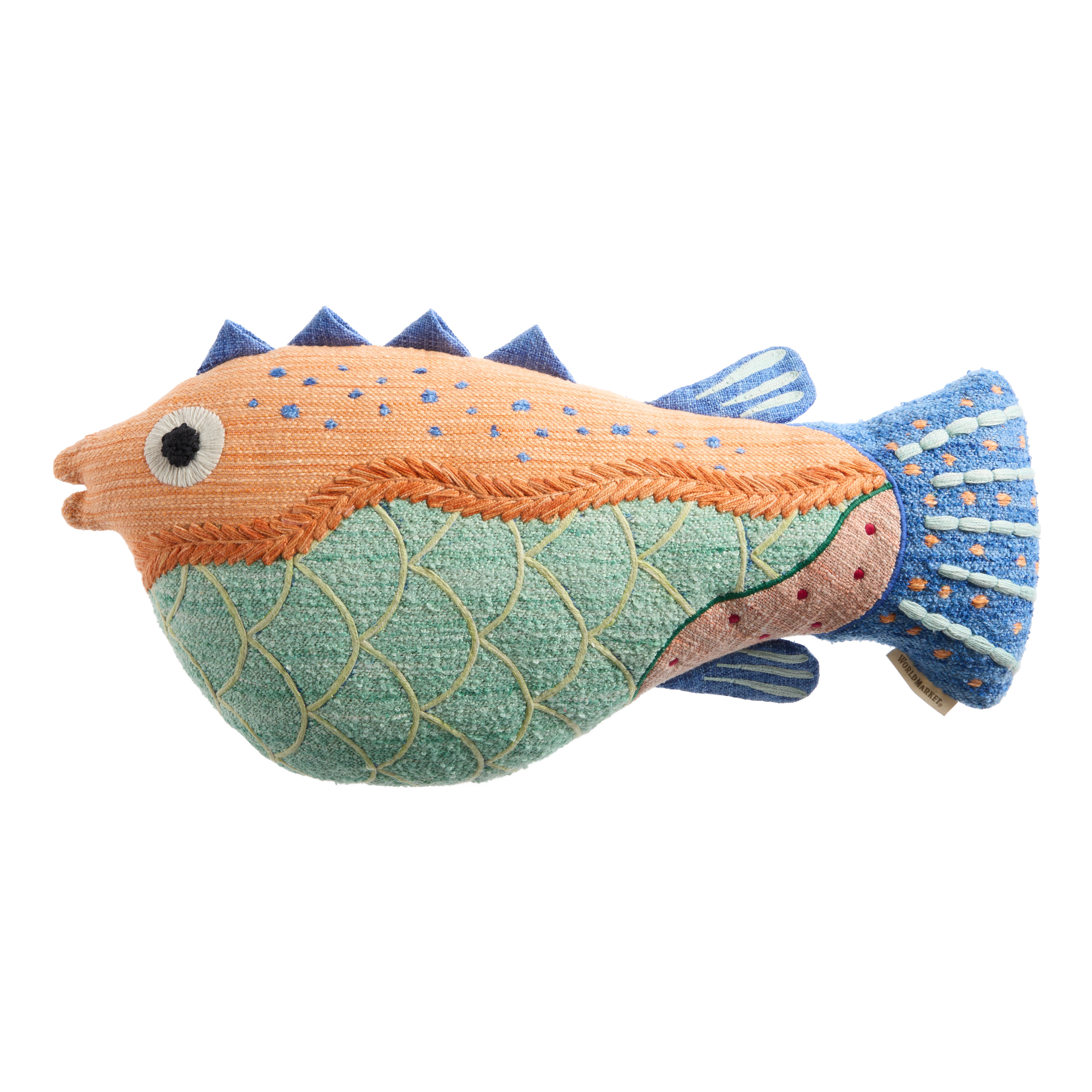 Coral and Teal Blowfish Shaped Indoor Outdoor Throw Pillow | World Market