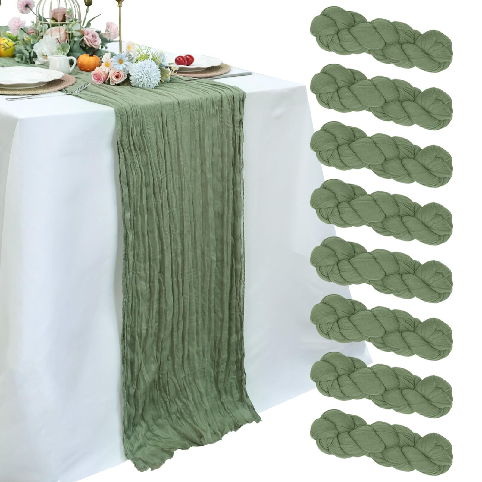 Paquete de 8 caminos de mesa de tela de queso verde salvia de 10 pies, tela de gasa bohemia de 12... | Amazon (US)