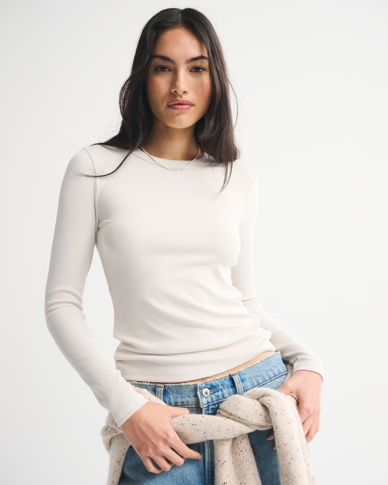 Women's Long-Sleeve Powdered Rib Tee | Women's Tops | Abercrombie.com | Abercrombie & Fitch (US)