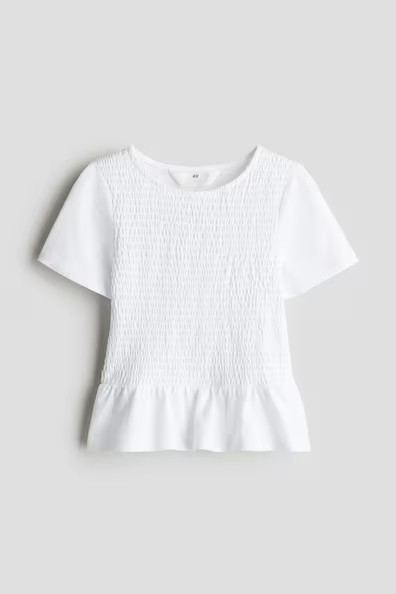 H & M - Smocked Peplum Top - White | H&M (US + CA)