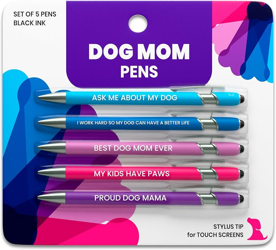 rubyloo Funny Dog Mom Gift Pen Set \u2013 5 Black Ink Ballpoint Pens with Stylus Tips & Durable M... | Amazon (US)